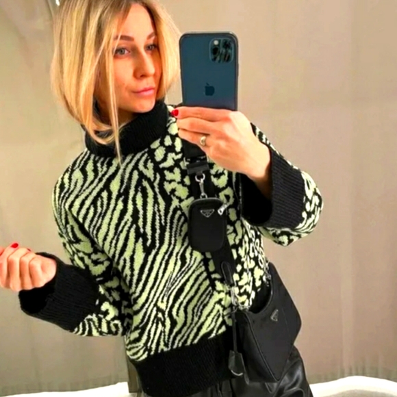ZARA Knit sweater with high collar NEON ZEBRA bloggers favorite